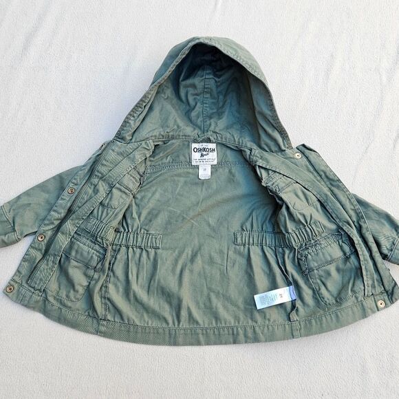 OshKosh B'Gosh Army Green Hooded Utility Jacket Size 2T - Picture 9 of 12
